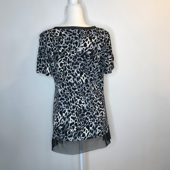 Dressbarn Leopard Short Sleeve Shirt Blouse Gray L - Picture 5 of 7